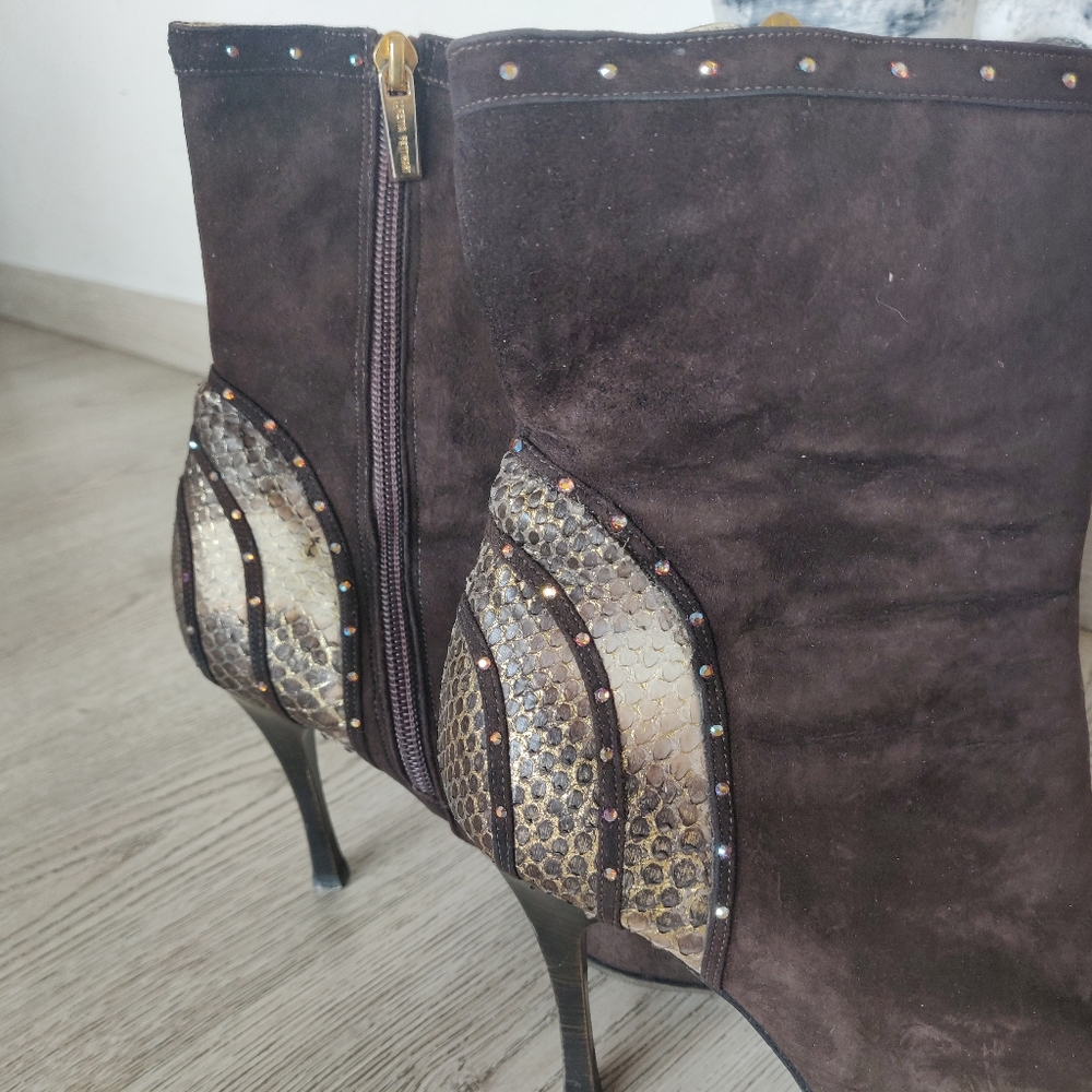 Luxury  Italian Boots - Genuine Leather, Real Pitton Leather, Swarovski Cristals - Picture 5 of 14